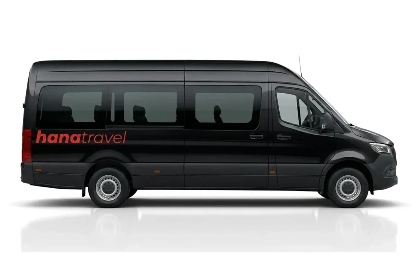 Mercedes-Benz Sprinter 516 airport transfer A black Mercedes-Benz Sprinter 516 on a white background, used for transfers from Antalya Airport.