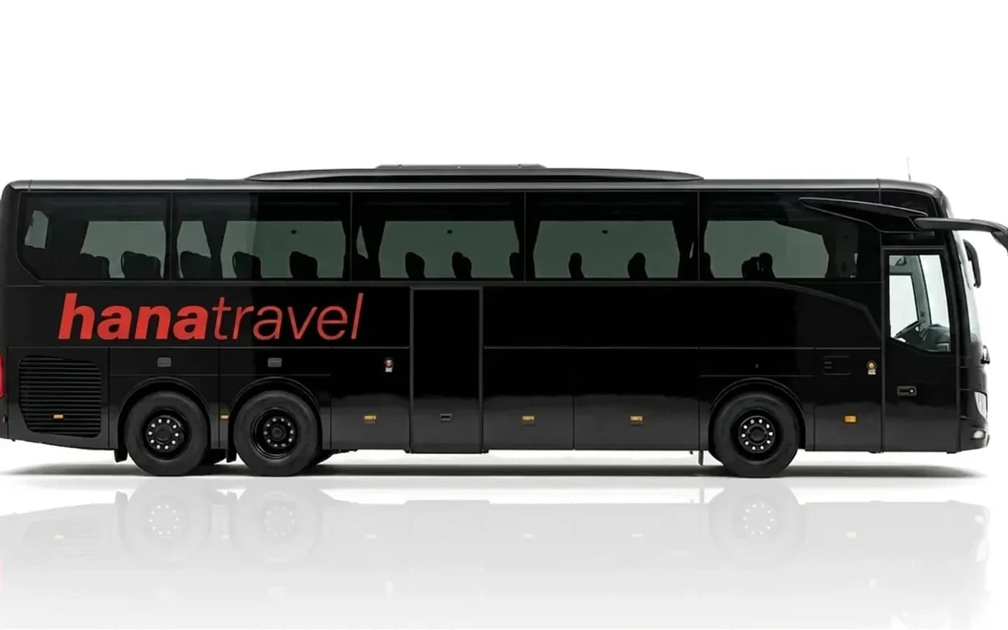 Mercedes-Benz Tourismo for Antalya Airport transfers A black Mercedes-Benz Tourismo coach is shown from the side against a plain white background.